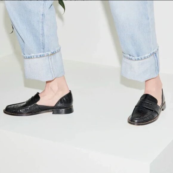 Freda Salvador NEW Tash D'Orsay Moccasin in black embossed croc size 7 - Picture 2 of 3